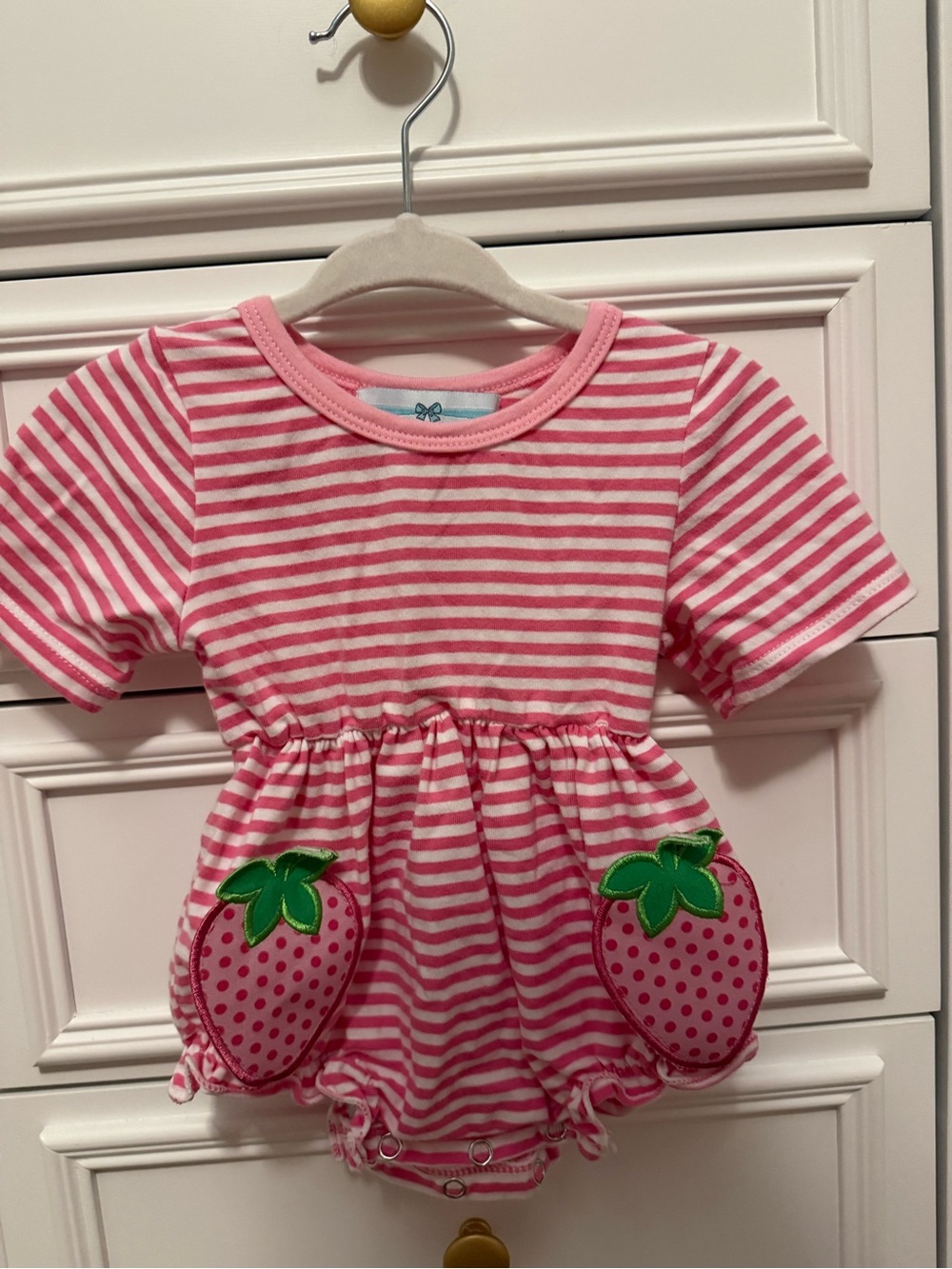 Pink & White Striped Strawberry Romper